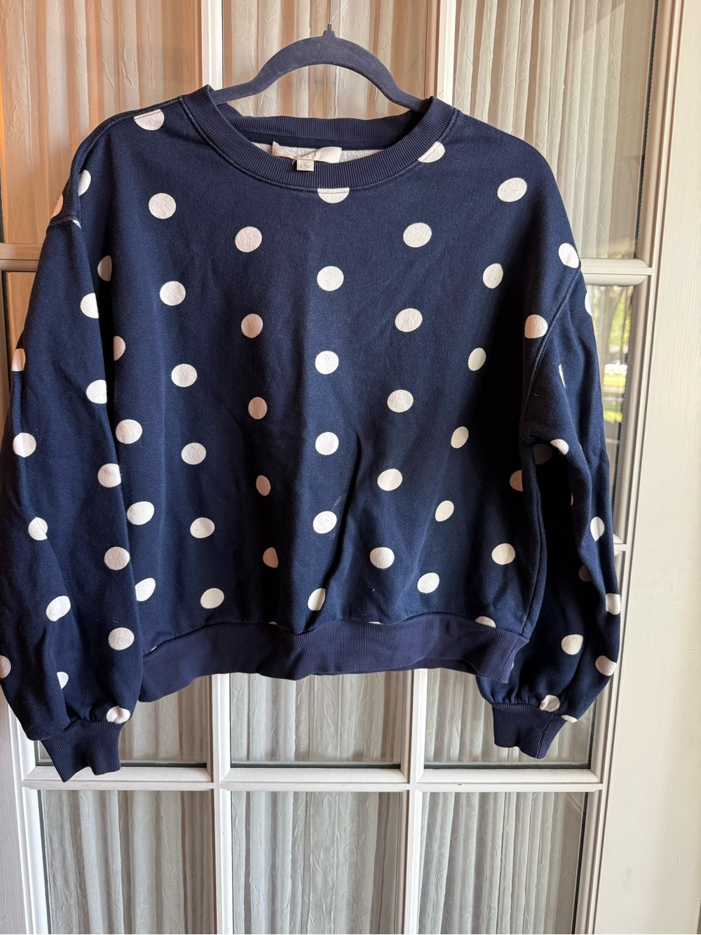 LOFT Size Small Polka Dot Navy Crewneck Sweater - Women